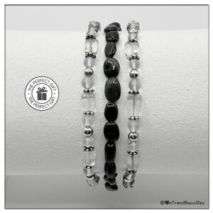 1 Green Tourmaline & 2 Quartz Crystal Semi-Precious Bead .925 Stackable Bracelet